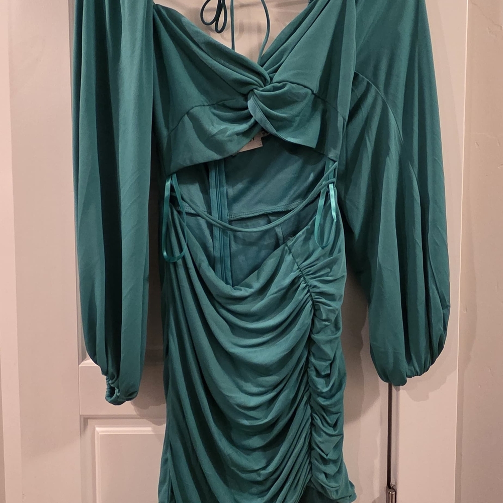 Hello Molly Elegant Teal Ruched Dress